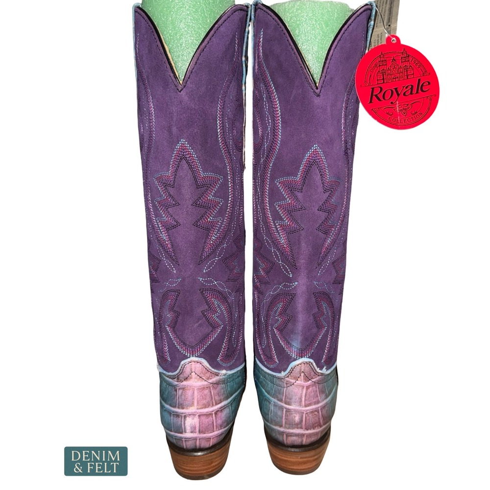 NEW Dingo1969 Royale Caterina Purple Blue Caiman Snip Toe Western Cowgirl Boots - Picture 14 of 16